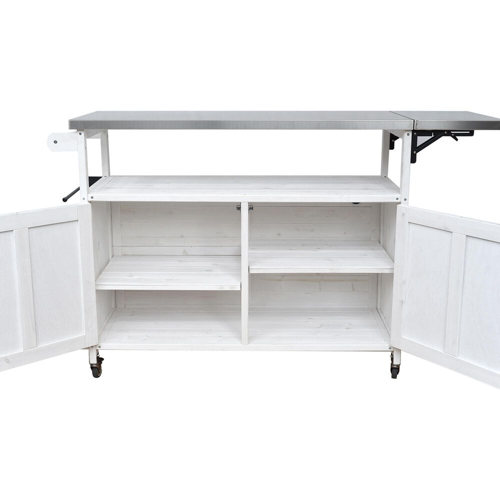 Hearth and Haven Outdoor Kitchen Island Cart with Adjustable Shelves and Stainless Steel Top in White, , large
