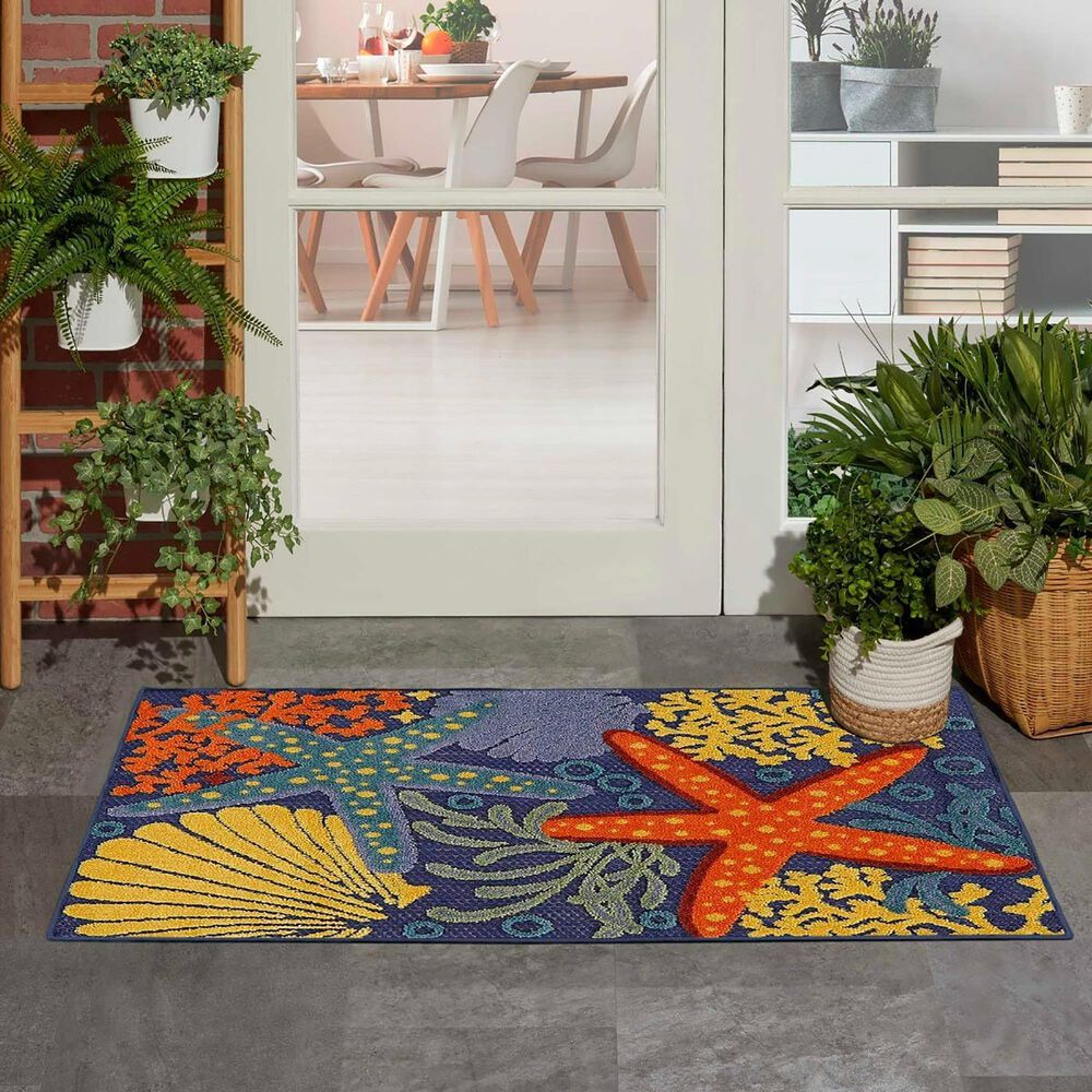 Nourison Aloha ALH24 2&#39;8&quot; x 4&#39; Navy and Multicolor Indoor/Outdoor Area Rug, , large