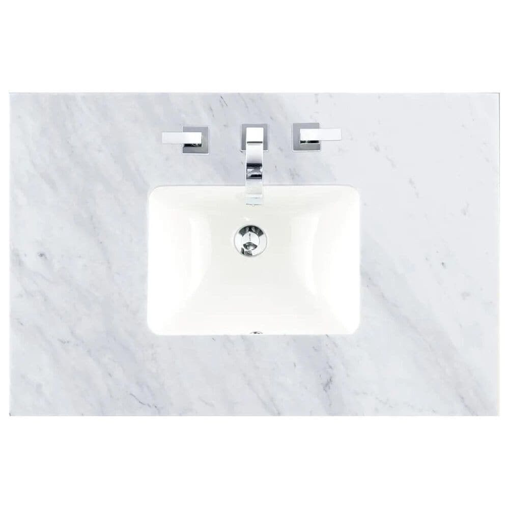 James Martin Vanities Brittany 36&quot; Single Bathroom Vanity in Smokey Celadon with 3 cm Carrara White Marble Top and Rectangular Sink, , large