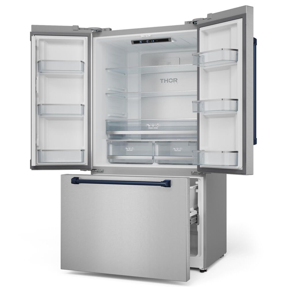 THOR KITCHEN Gordon Ramsay 20.3 Cu. Ft. Counter Depth French Door Refrigerator with Navy Blue Handle Kit in Stainless Steel, , large