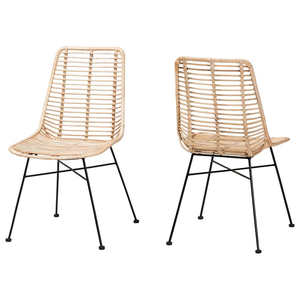 Baxton Studio Manhattan Side Chair in Natural Brown and Black (Set of 2), , large
