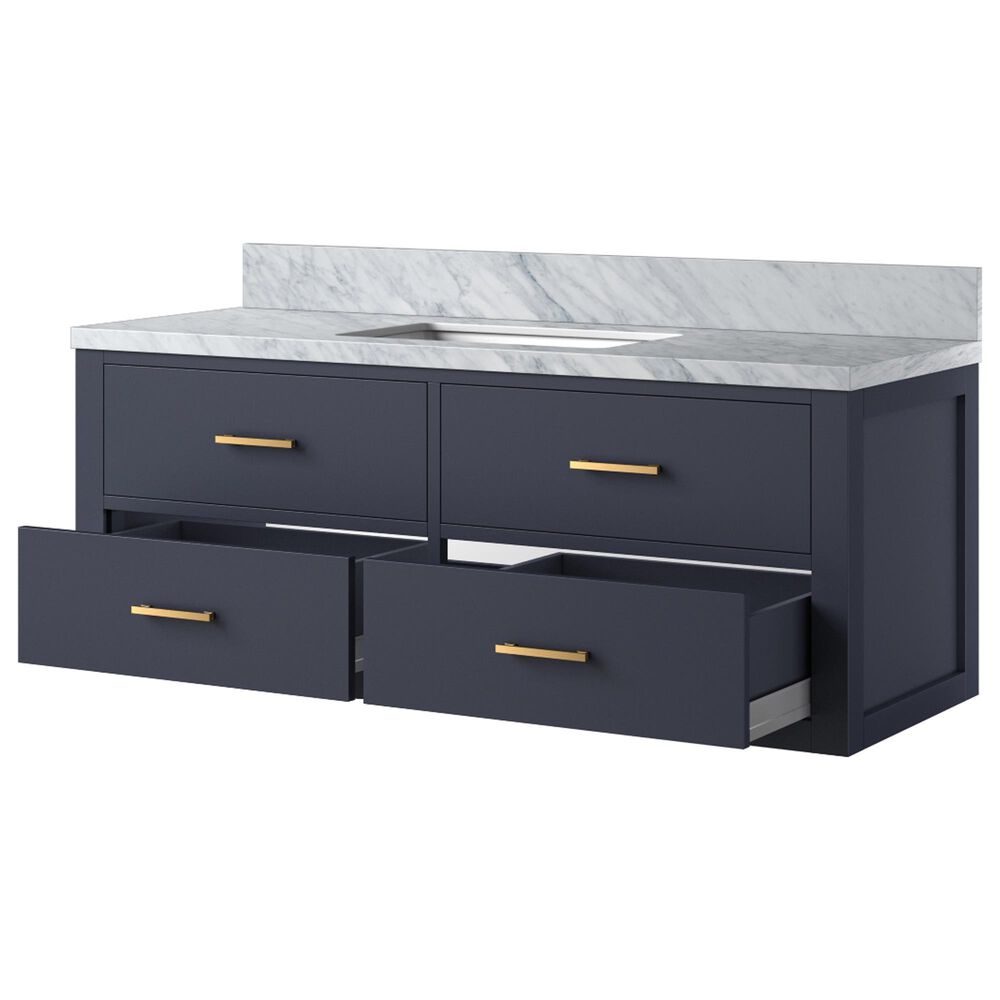 Lexora Home Castor 48&quot; Single Bathroom Vanity in Blue with 2 cm White Carrara Marble Top and Rectangular Sink, , large