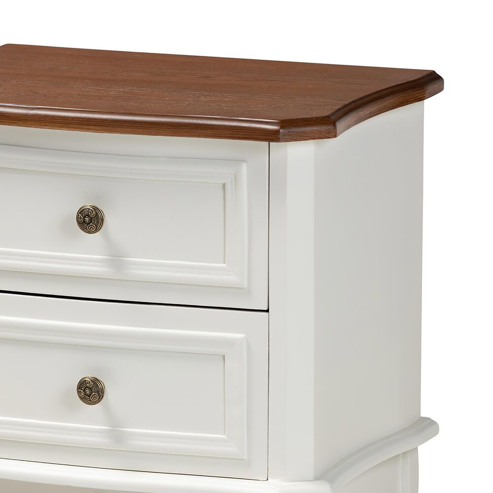 Baxton Studio Darlene 2-Drawer End Table in White and Cherry Brown, , large