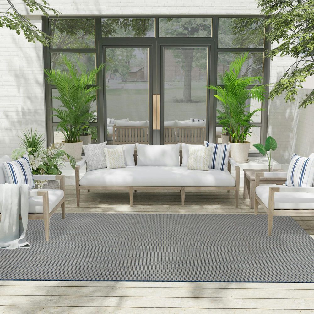 Nourison Courtyard Ivory and Blue 6&#39; x 9&#39; Indoor/Outdoor Area Rug, , large