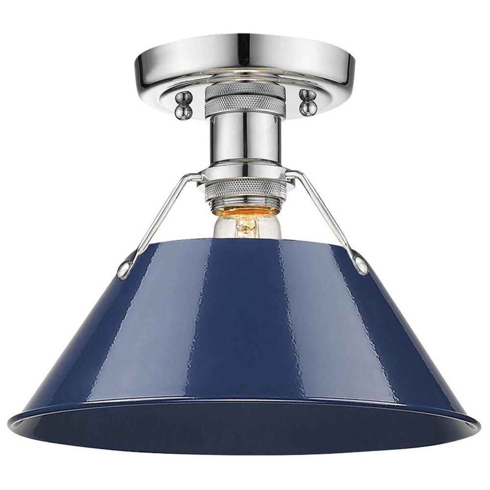 Golden Lighting Orwell CH Flush Mount in Chrome with Navy Blue Shade, , large