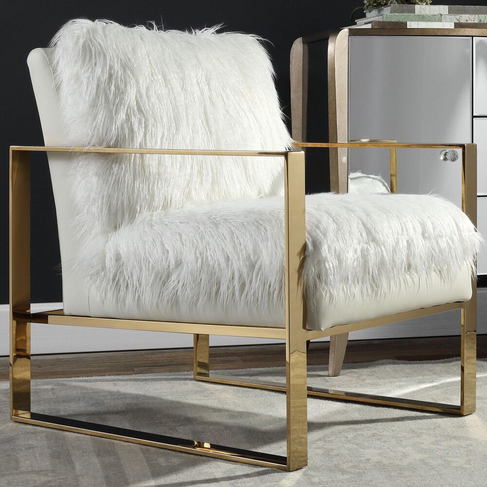 Uttermost Delphine Accent Chair in White Faux Sherling, , large