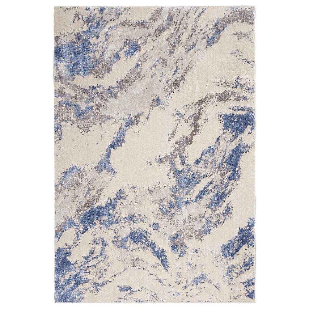 Nourison Silky Textures SLY03 5"3" x 7"3" Blue, Ivory and Grey Area Rug, , large