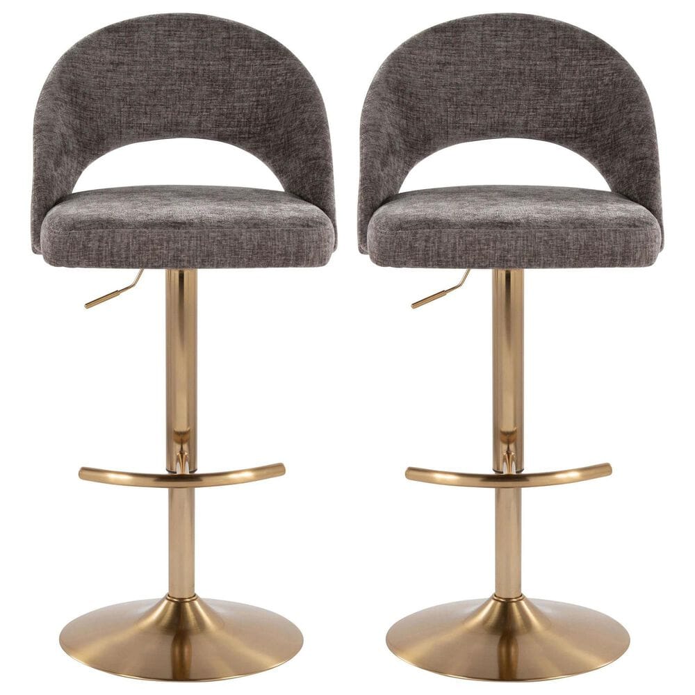 LumiSource Renee Adjustable Swivel Bar Stool with Dark Grey Fabric Upholstery in Gold (Set of 2), , large