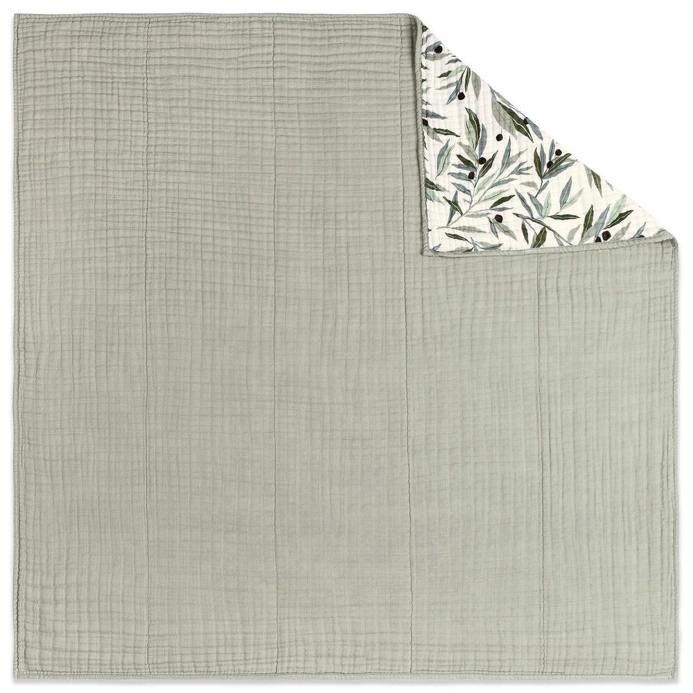 New Haus Olive Branches Muslin Quilt in Green and White, , large