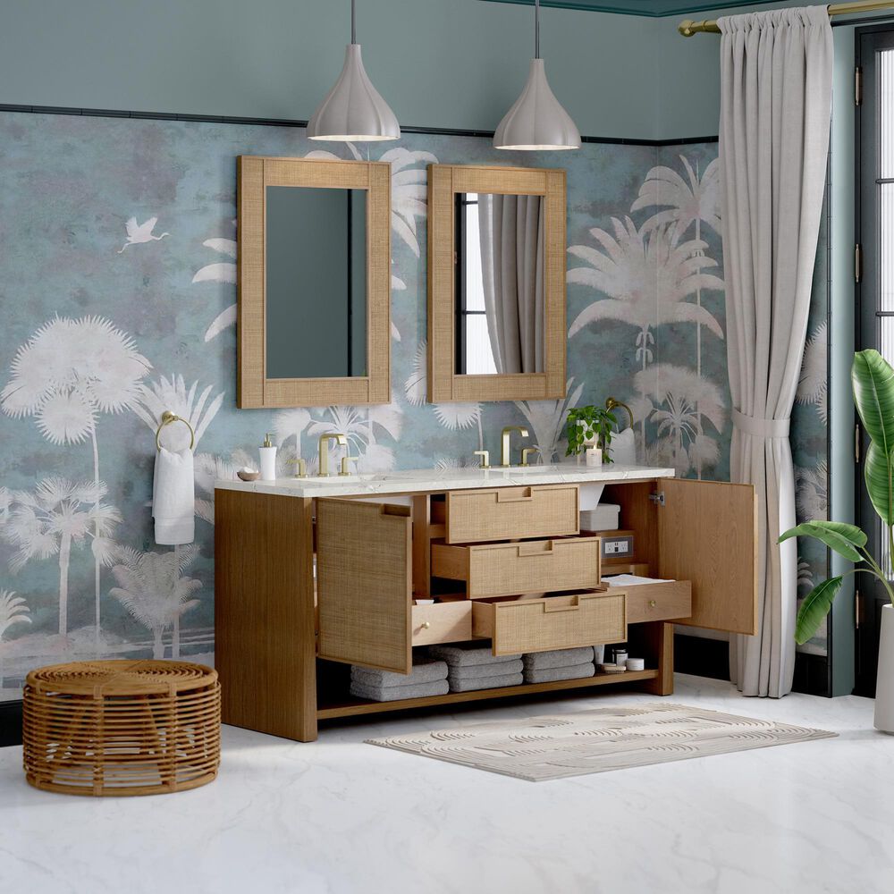James Martin Vanities Solene 72&quot; Double Bathroom Vanity in Seaside Oak with 3 cm Victorian Silver Quartz Top and Rectangular Sinks, , large