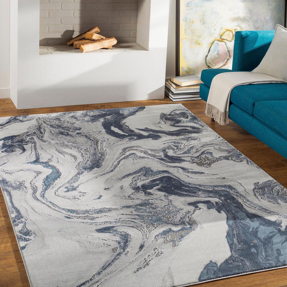 Surya Tibetan 6&#39;7&quot; x 9&#39;6&quot; Dark Blue, Denim, Charcoal, Light Gray and White Area Rug, , large