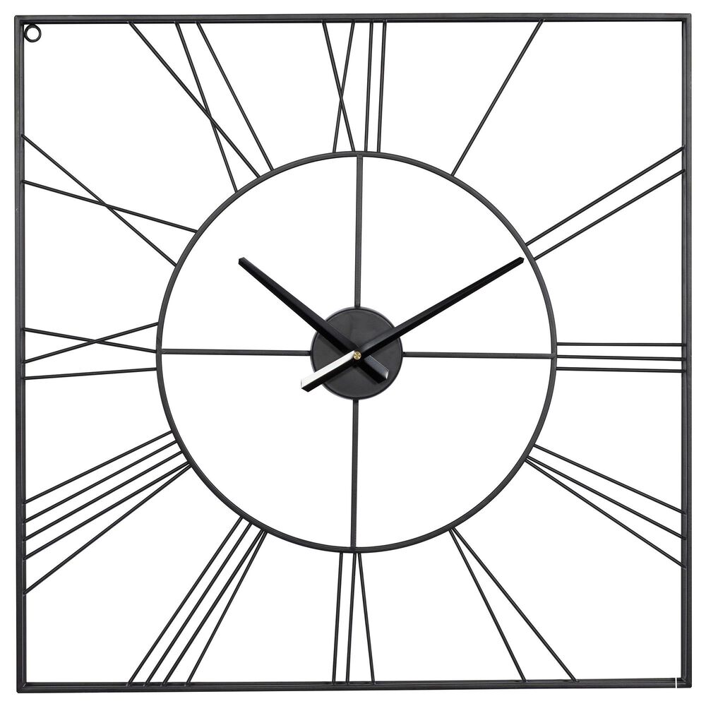 Maple and Jade Open Frame Square Decorative Wall Clock in Matte Black, , large