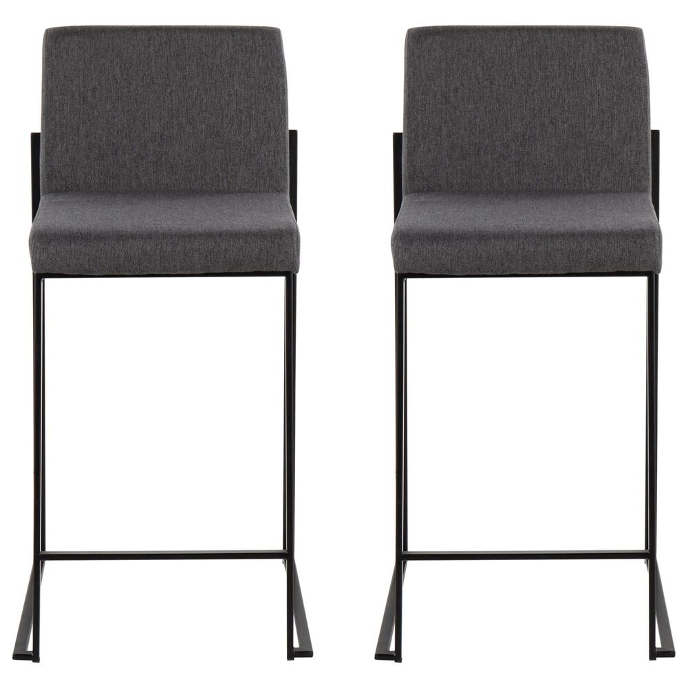 Lumisource Fuji High Back Counter Stool with Charcoal Fabric Cushion in Black &#40;Set of 2&#41;, , large