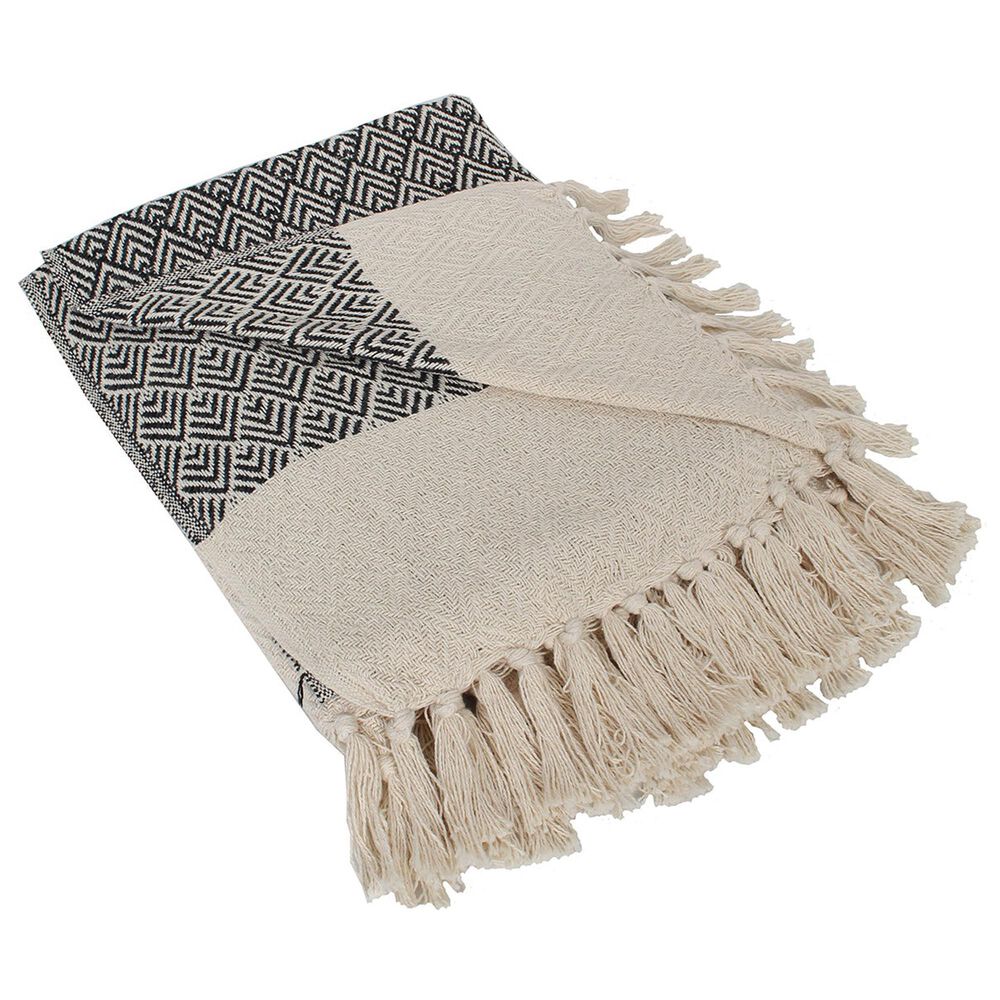 India House Geometric 50" x 60" Throw in Black, , large