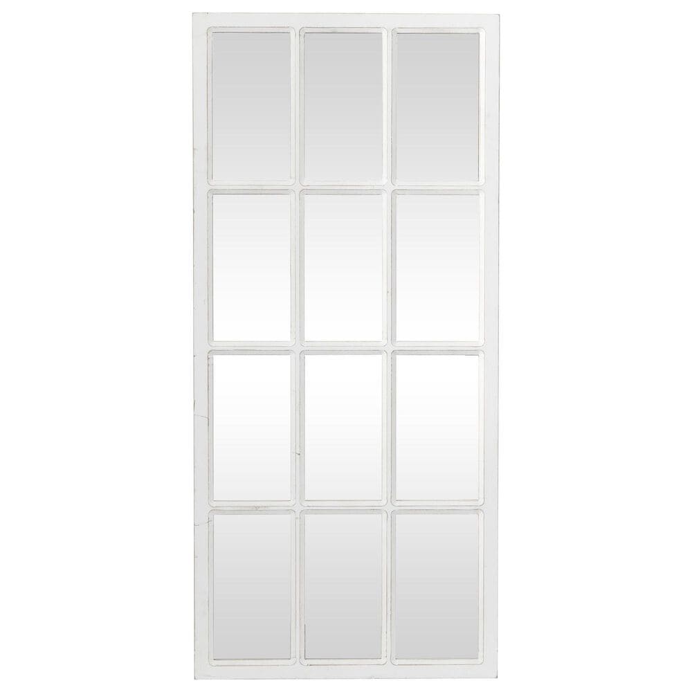 Maple and Jade 48" x 22" Window Pane Inspired Wall Mirror in Distressed White, , large