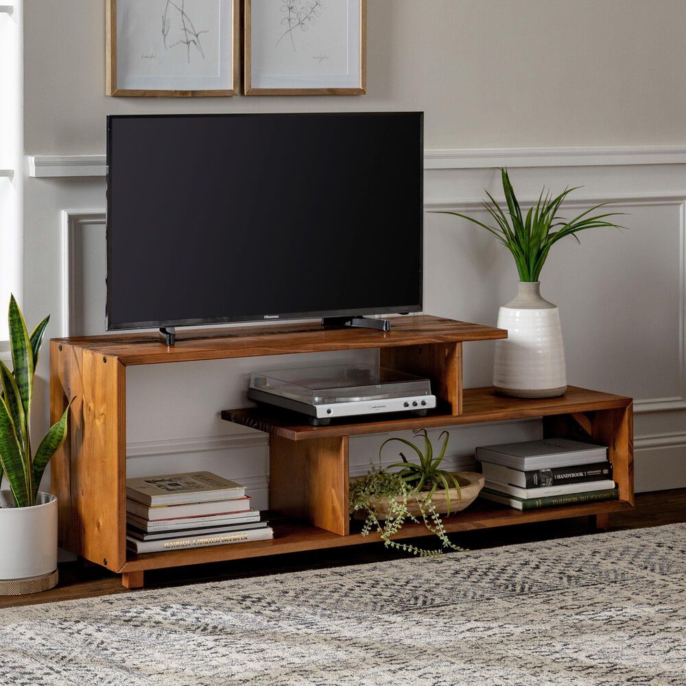 Walker Edison 60&quot; Rustic Solid Wood TV Console in Amber, , large