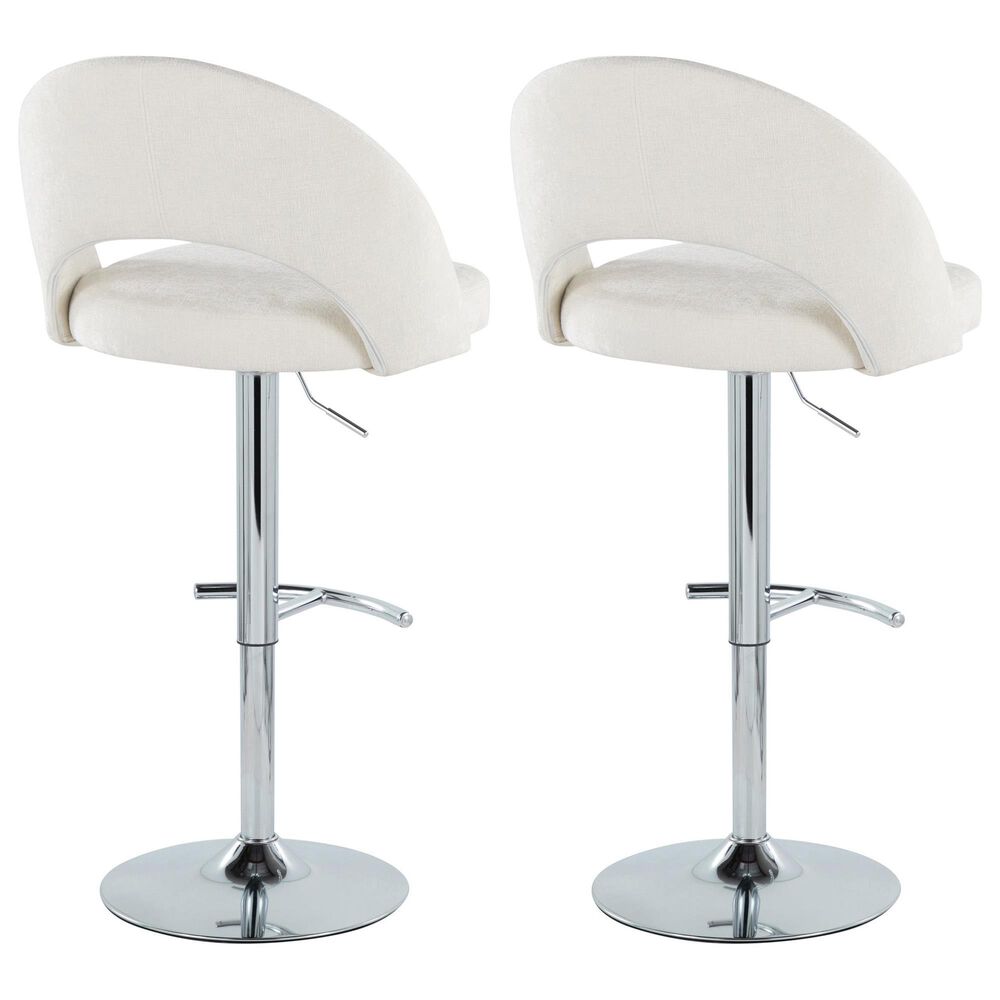 LumiSource Renee Adjustable Swivel Bar Stool with Cream Fabric Upholstery in Chrome (Set of 2), , large