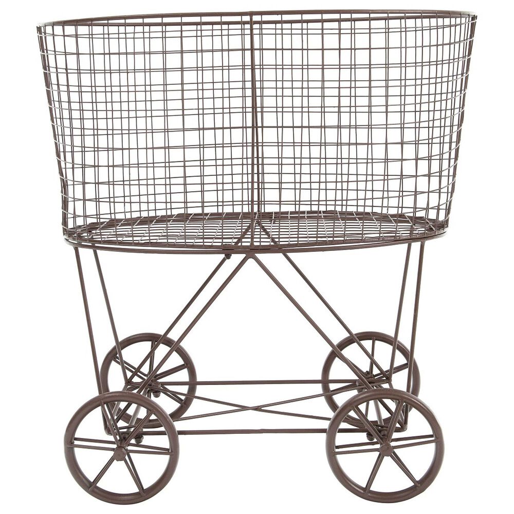 Creative Coop Metal Rolling Laundry Cart with Rack in Brown, , large