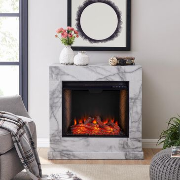 Southern Enterprises Laden Alexa Enabled Smart Fireplace in White/Gray, , large