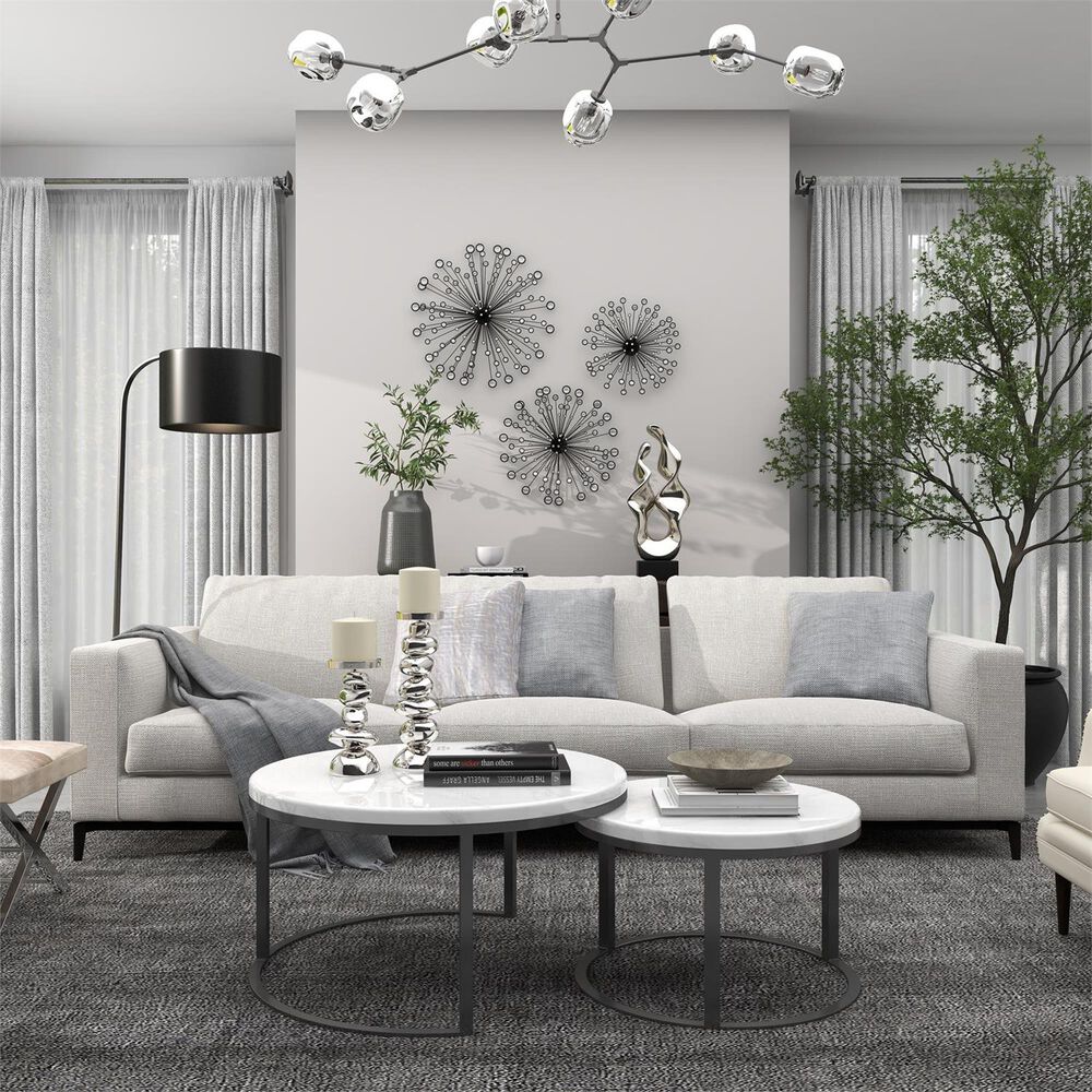 Maple and Jade 16&quot;, 20&quot;, 24&quot; Wall Sculptures with Crystal in Polished Black &#40;Set of 3&#41;, , large