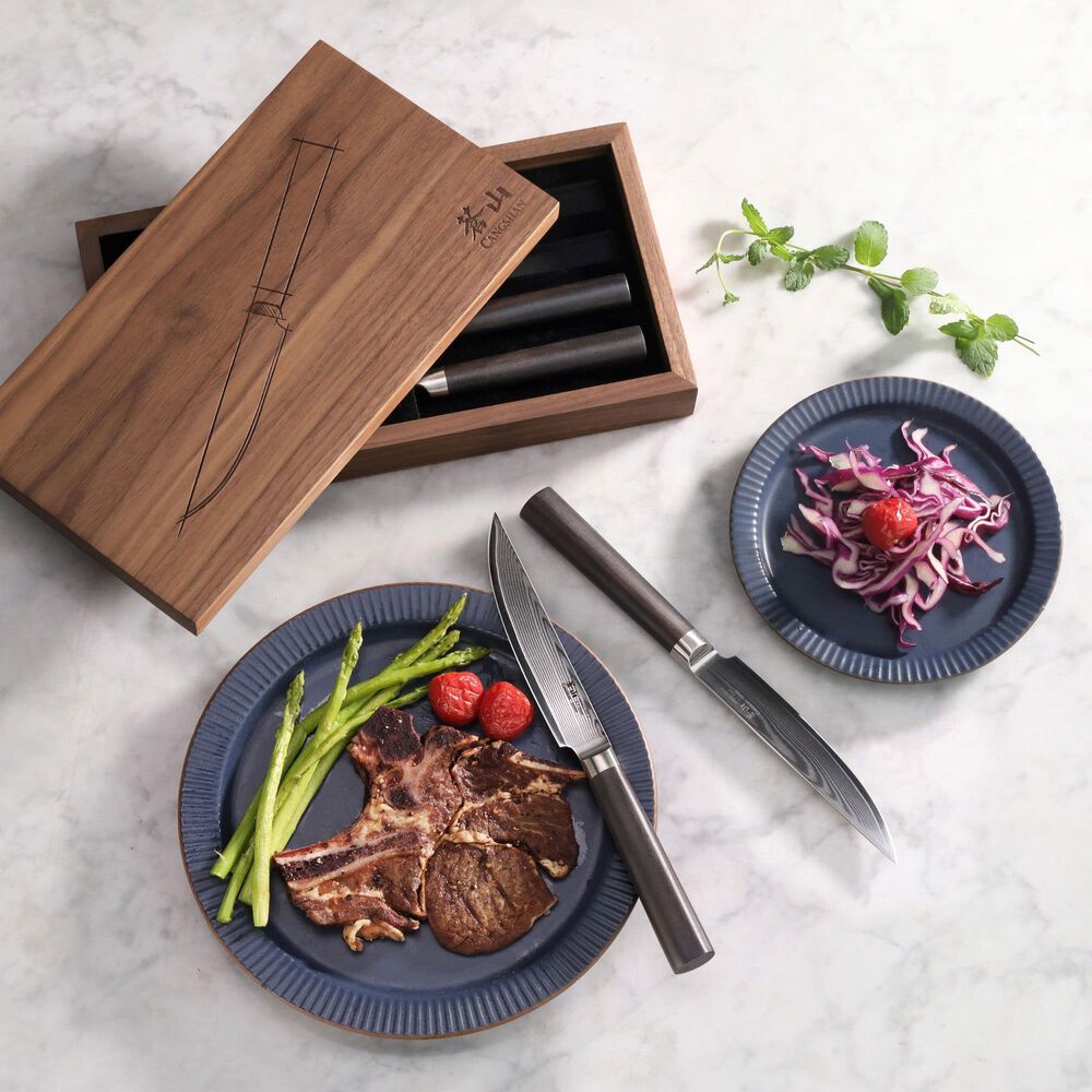 Cangshan Haku Fine-Edge Steak Knife with Walnut Box in Dark Brown and Silver &#40;Set of 4&#41;, , large
