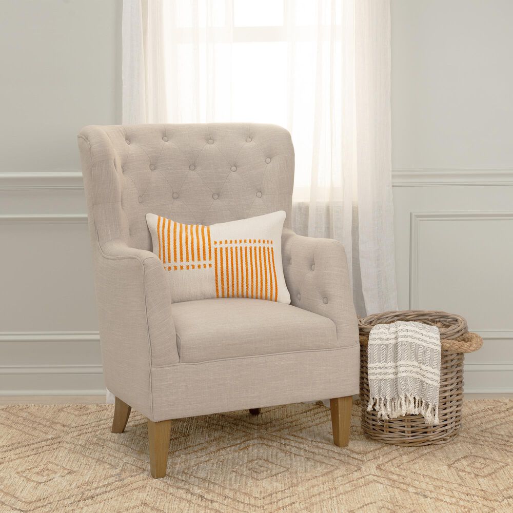 Rizzy Home 14&quot; x 20&quot; Striped Down Filled Lumbar Pillow in Natural and Orange, , large