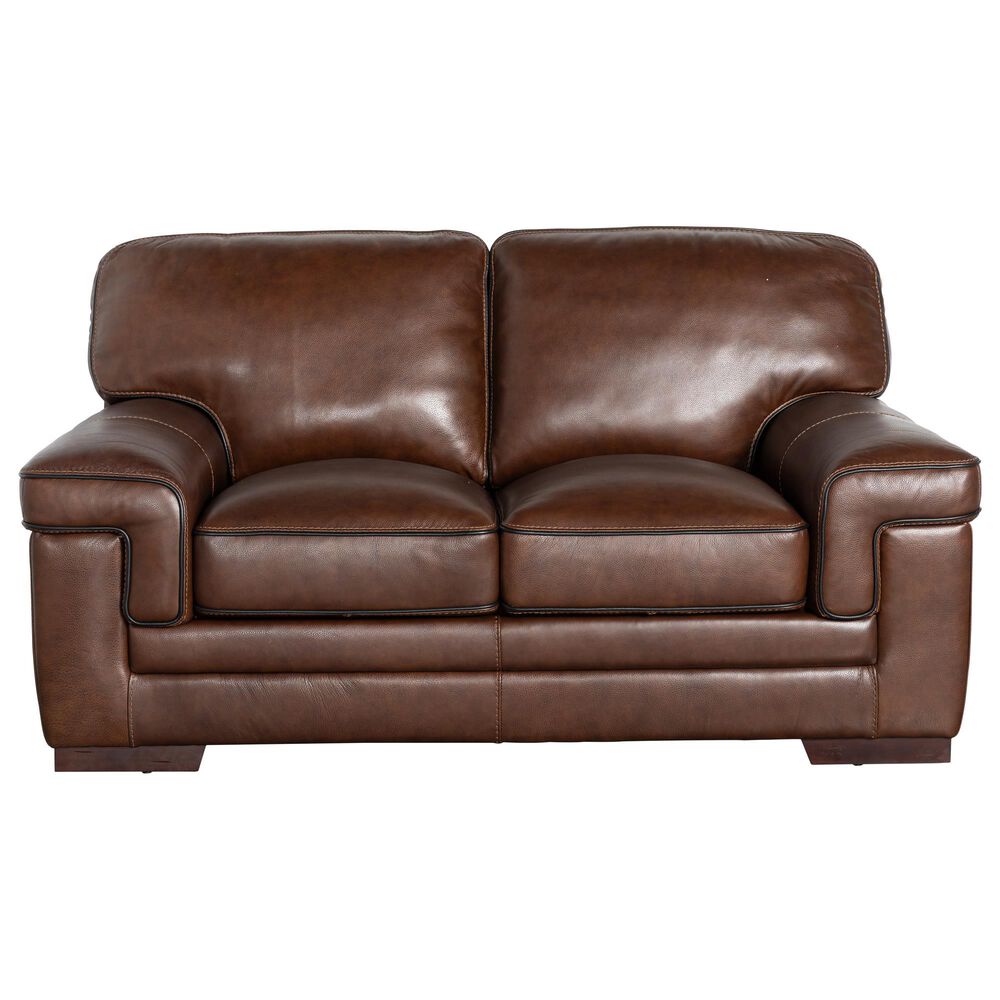 Simon Li Power Reclining Leather Loveseat in Brown, , large