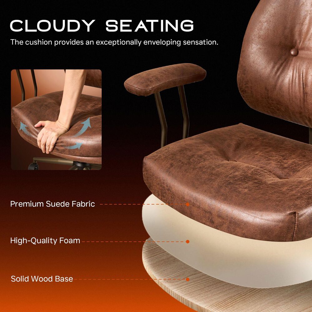 HOMLUX Executive Office Chair with Suede Fabric Cushion in Dark Brown, , large