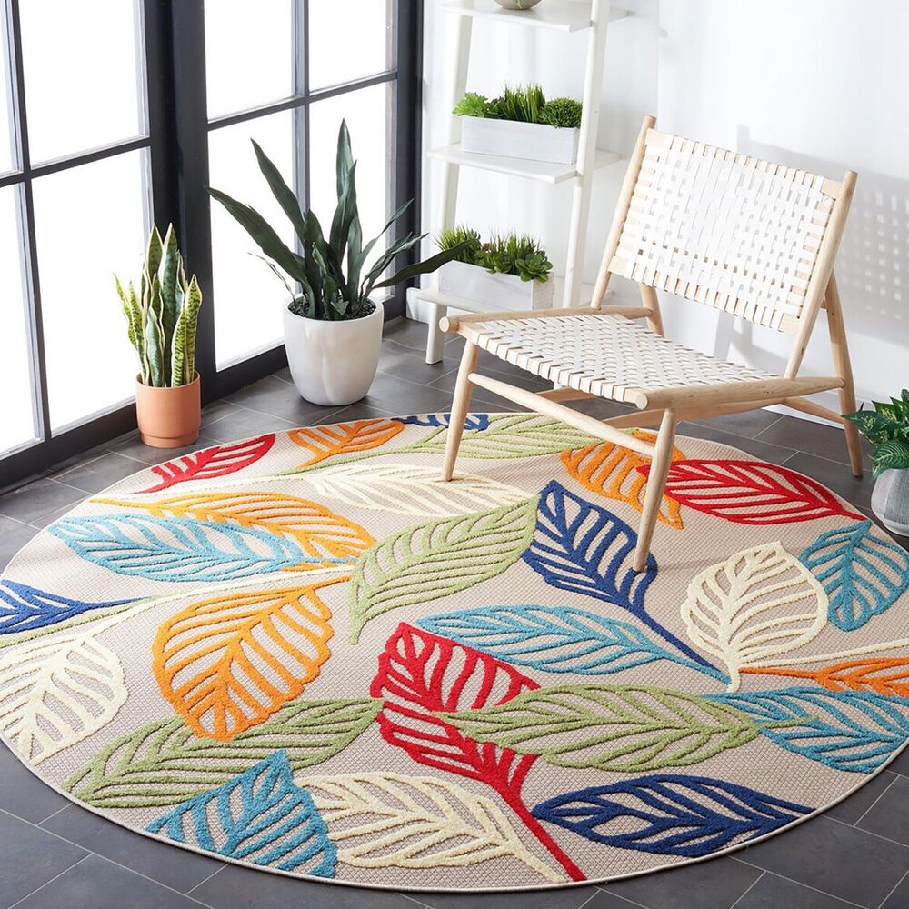 Safavieh Cabana 6&#39;7&quot; Round Ivory and Green Area Performance Rug, , large
