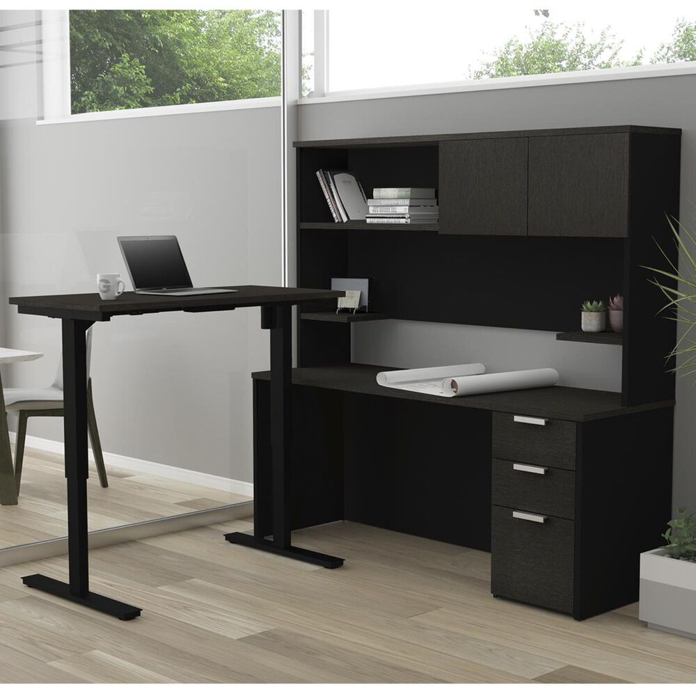Bestar Pro-Concept Plus Adjustable Desk with Hutch in Deep Grey and Black, , large