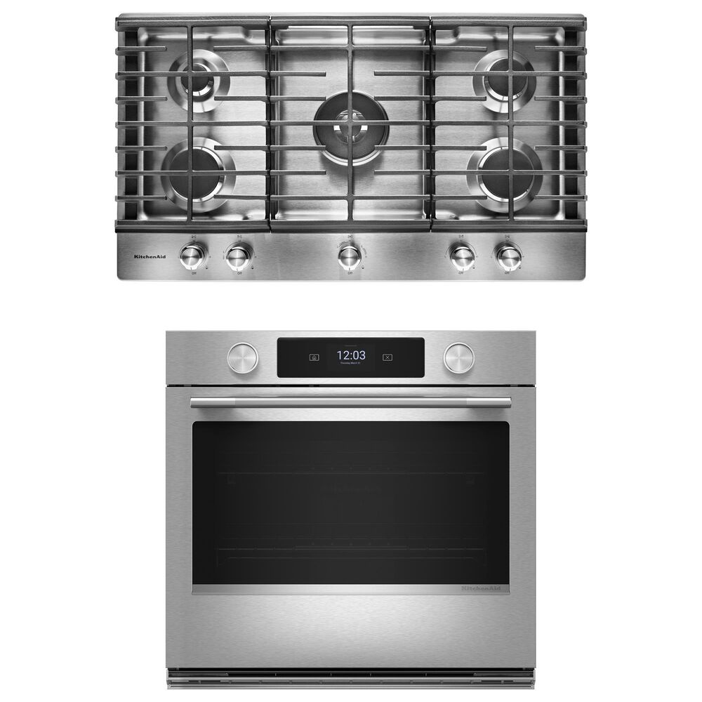 KitchenAid 2-Piece Kitchen Package with PrintShield Stainless Steel 30" Smart Single Wall Oven and Stainless Steel 36" Gas Cooktop, , large
