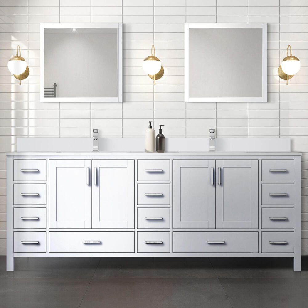 Lexora Home Jacques 84&quot; Double Bathroom Vanity in White with 2 cm White Quartz Top and Rectangular Sinks, , large