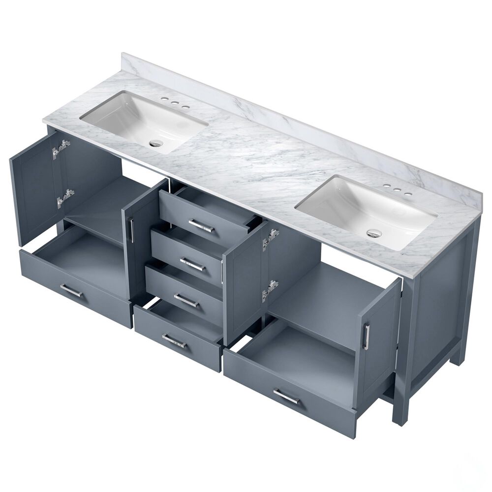 Lexora Home Jacques 80&quot; Double Bathroom Vanity in Dark Grey with 2 cm White Carrara Marble Top and Rectangular Sinks, , large