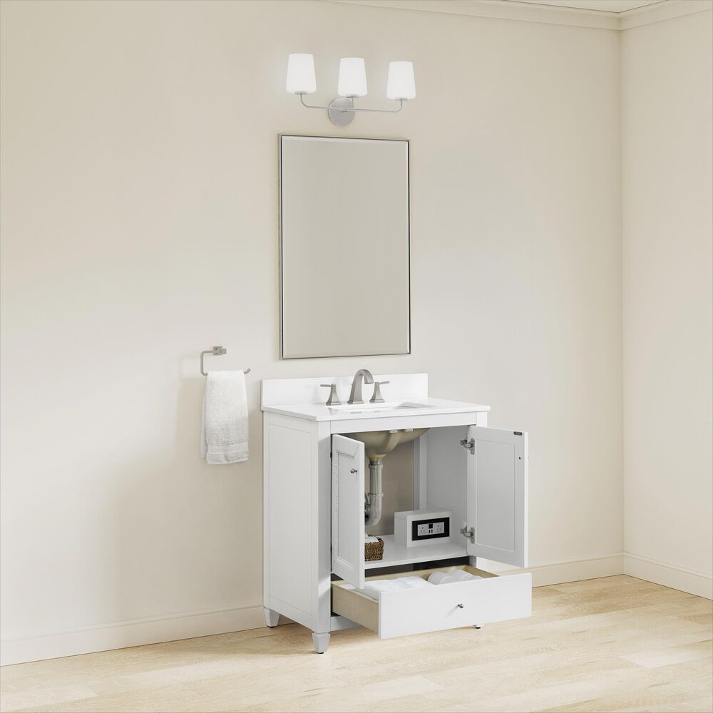 37B Claudine 30" Single Bathroom Vanity in Bright White with Glossy White Composite Stone Top and Backsplash, , large