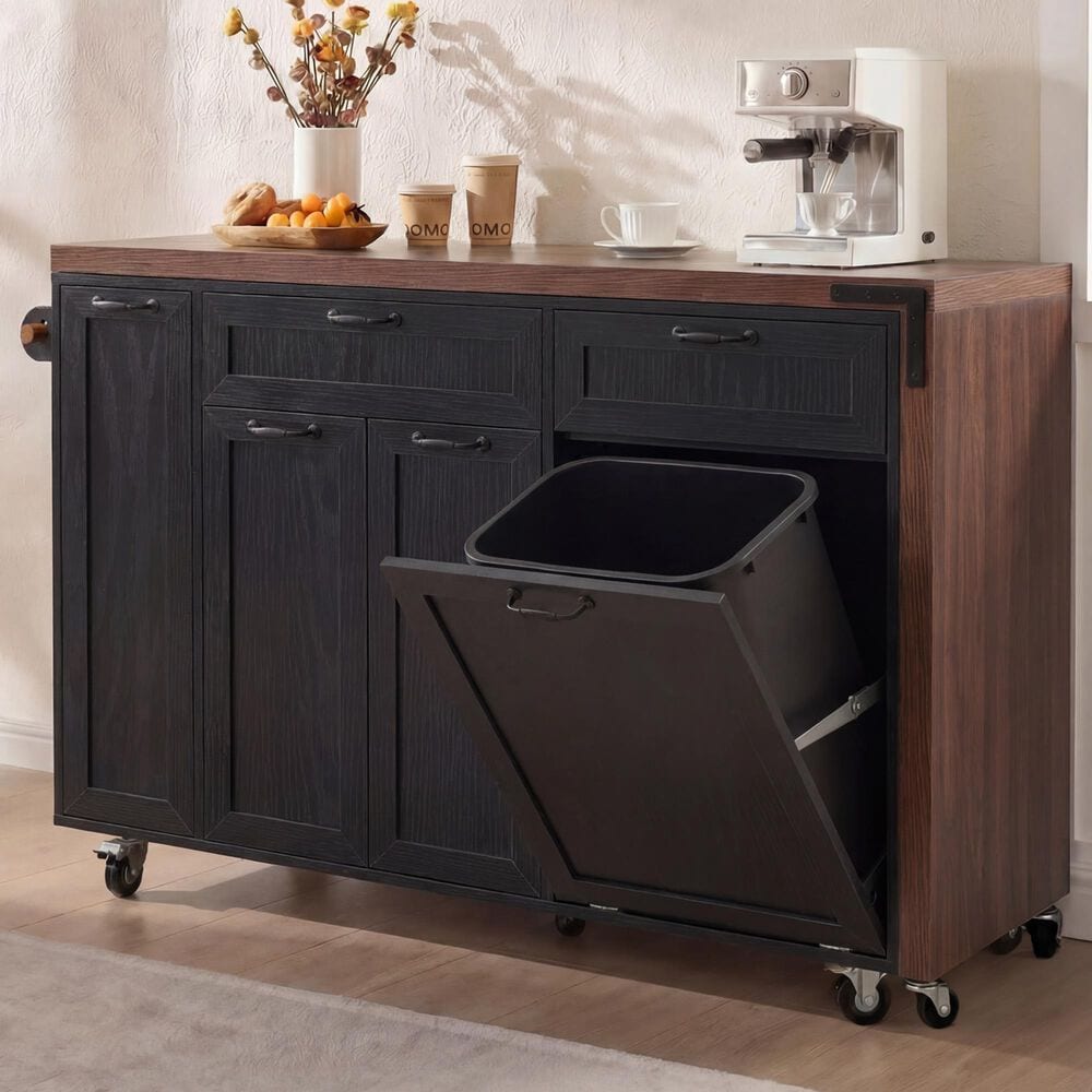 HOMLUX 102" Kitchen Island with Extendable Dining Table in Black, , large