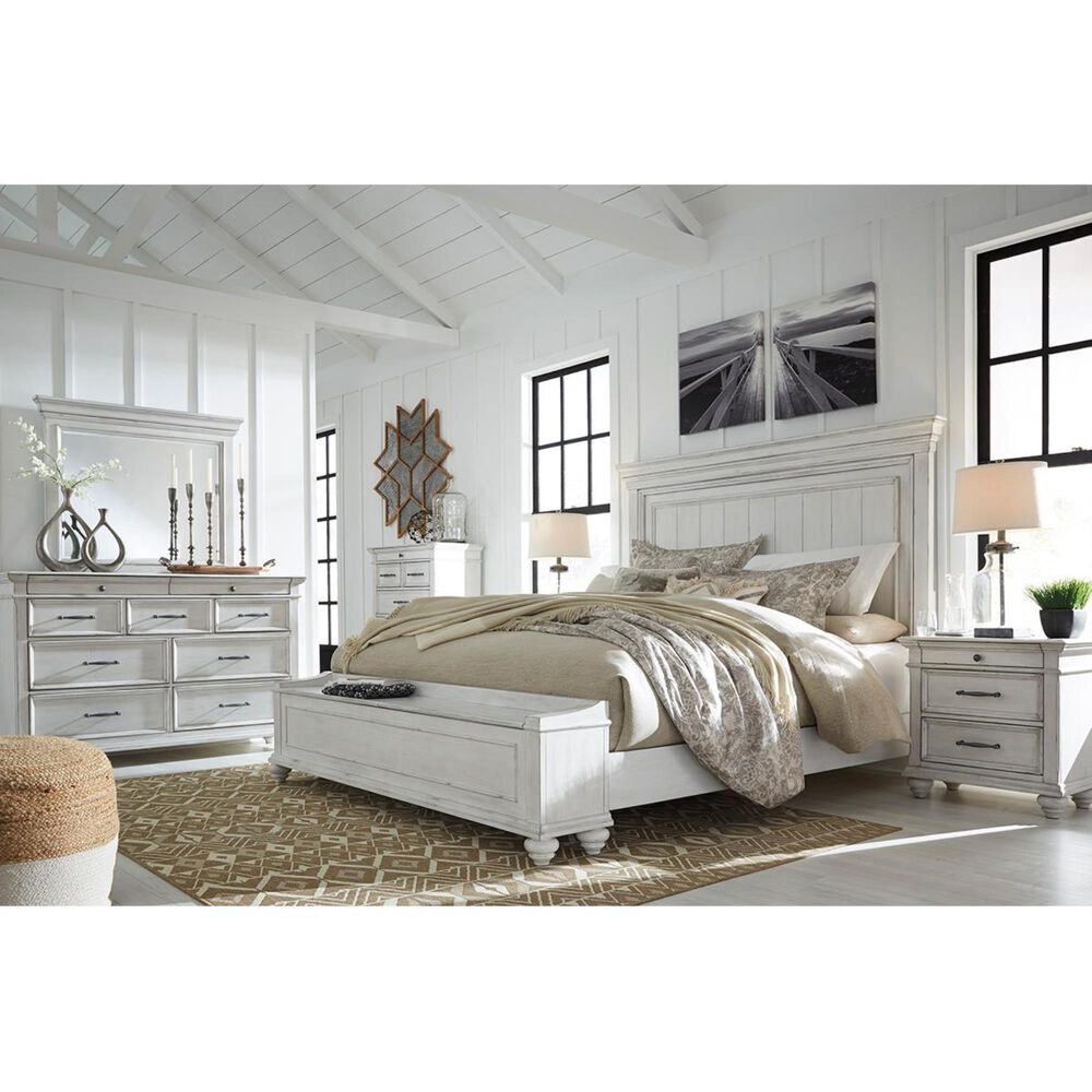 Ashley Kanwyn 4 Piece King Bedroom Set in Distressed Whitewash, , large