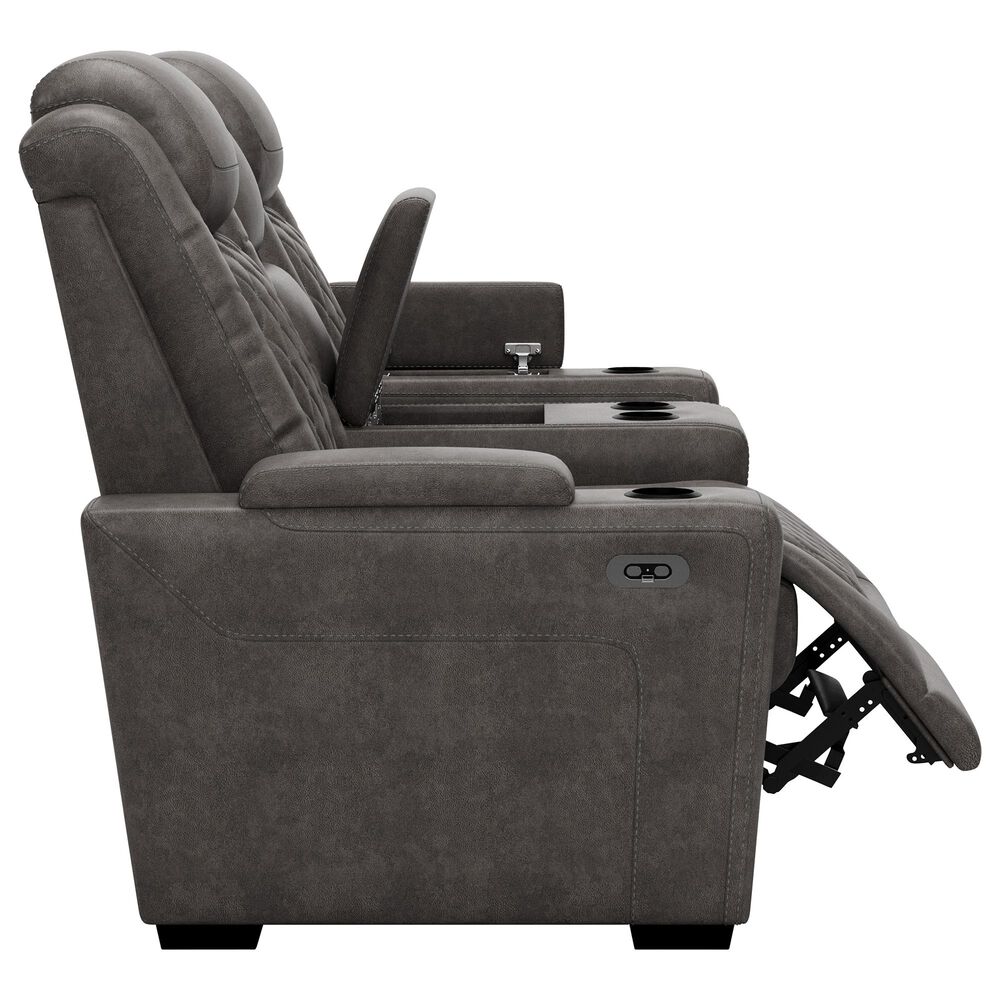 Signature Design by Ashley HyllMont Power Recliner Console Loveseat with Power Headrest in Gray, , large