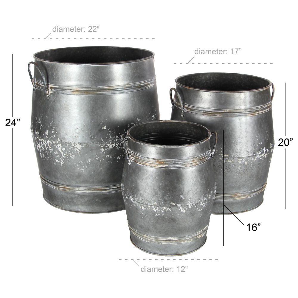 Maple and Jade 24&quot; Metal Planter in Gray &#40;Set of 3&#41;, , large