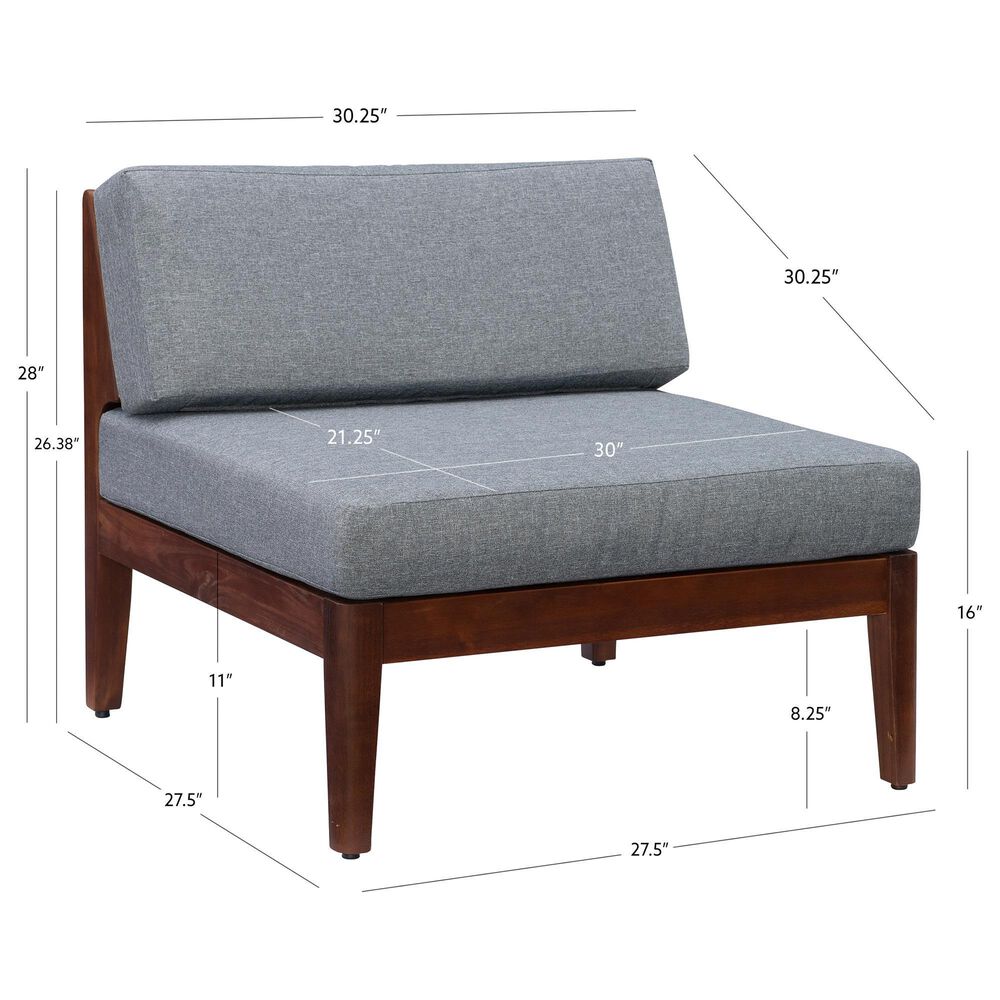 Linon Home Decor Summerlyn Patio Middle Chair with Walnut Frame in Grey, , large