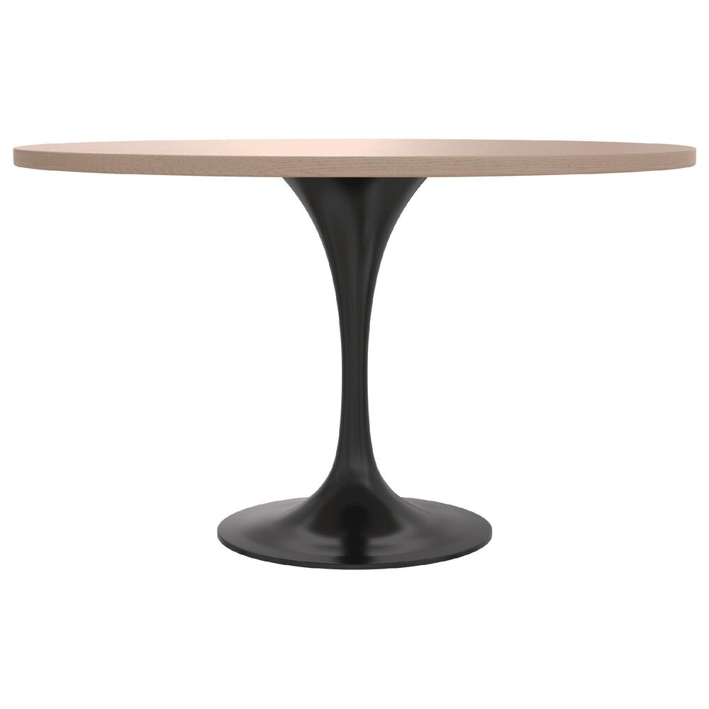 Leisuremod LeisureMod Verve Collection 48 Round Dining Table, Black Base with Light Natural Wood MDF Top, , large