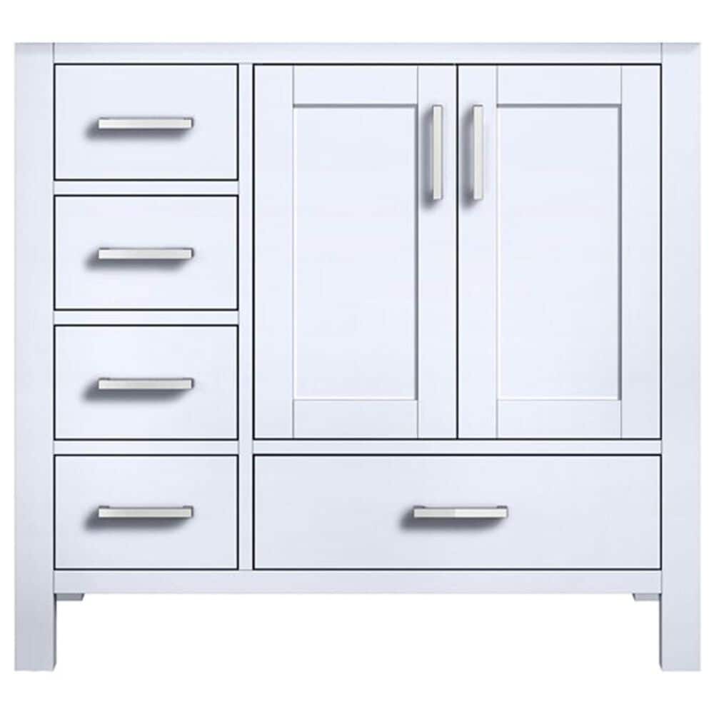 Lexora Home Jacques 36&quot; Right Offset Single Bathroom Vanity in White with 2 cm White Carrara Marble Top and Rectangular Sink, , large