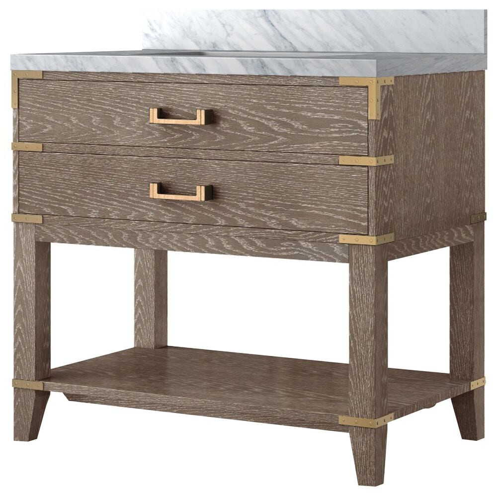 Lexora Home Norwalk 36" Single Bathroom Vanity in Grey Oak with White Carrara Marble Top and Rectangle Sink, , large