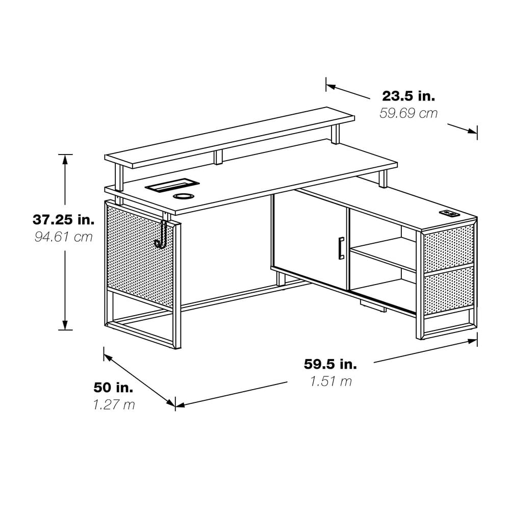 OSP Home Ace 60&quot; L-Shaped Desk with Hutch in River Oak, , large
