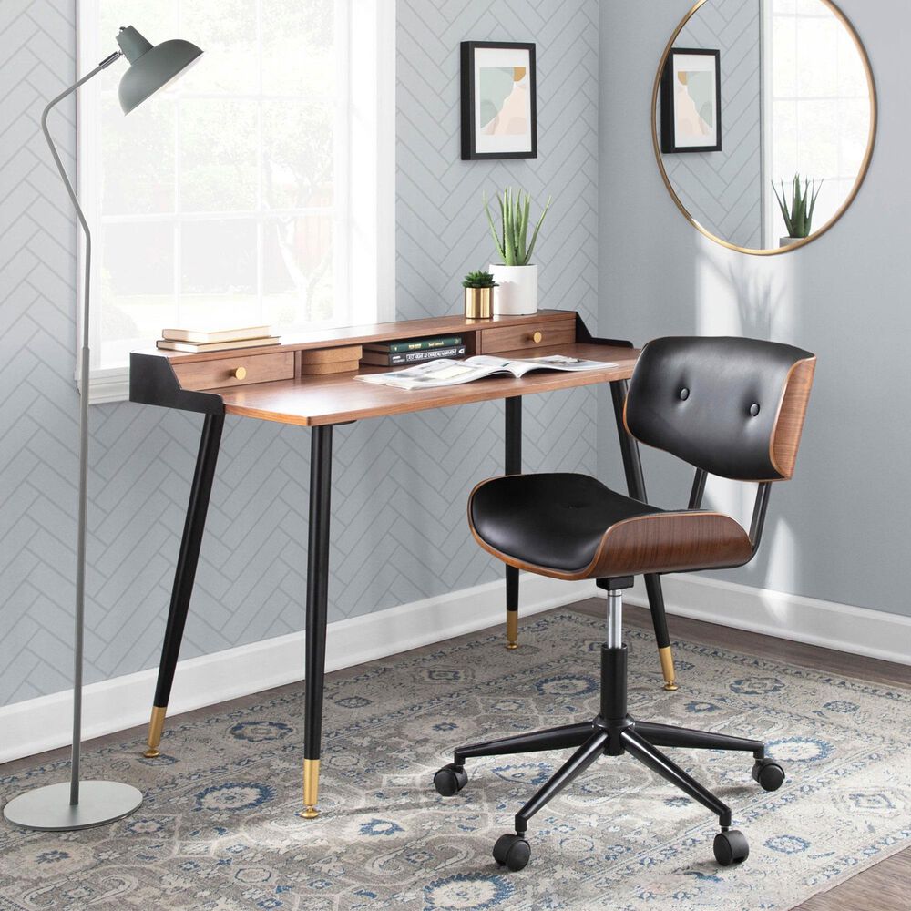 Lumisource Lombardi Desk Chair with Black Cushion in Walnut and Black, , large