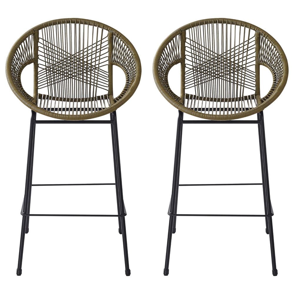 Hearth and Haven Ferrara Outdoor Faux Wicker Barstool in Green (Set of 2), , large