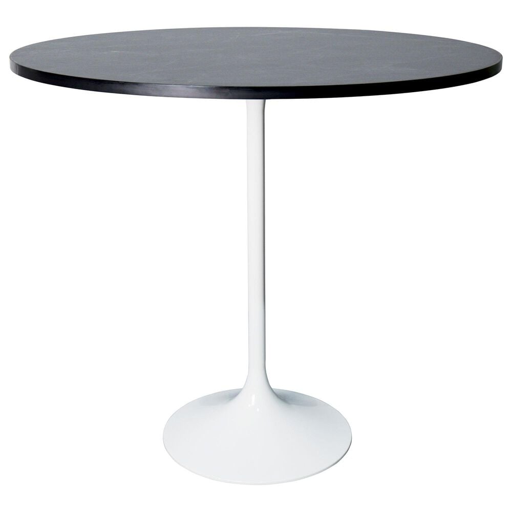 Leisuremod LeisureMod Verve Collection Modern Bar Height Table White Base with 48 Round Black Marbelized Sintered Stone Top, , large