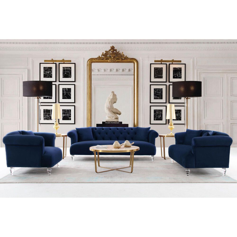 Blue River Elegance Stationary Sofa in Blue Velvet, , large