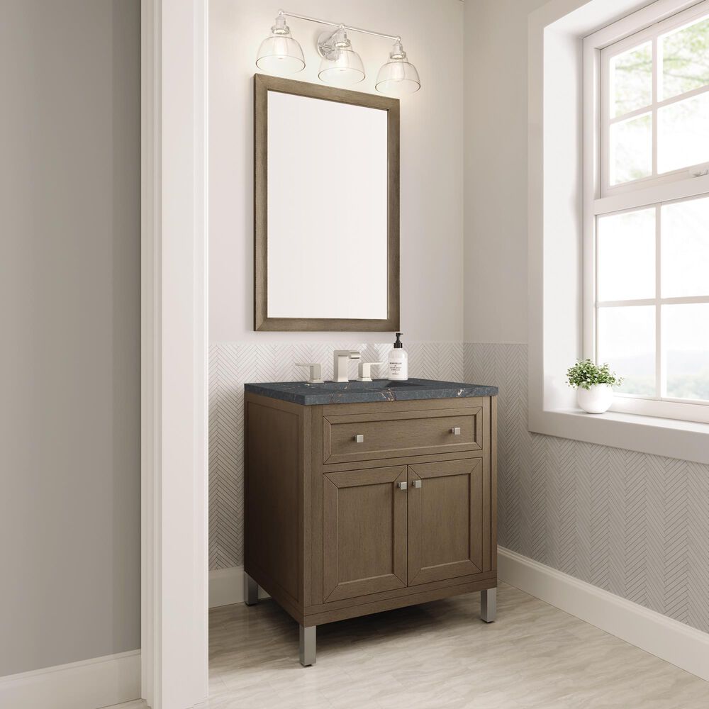 James Martin Vanities Chicago 30&quot; Single Bathroom Vanity in Whitewashed Walnut with 3 cm Parisien Bleu Quartz Top and Rectangular Sink, , large