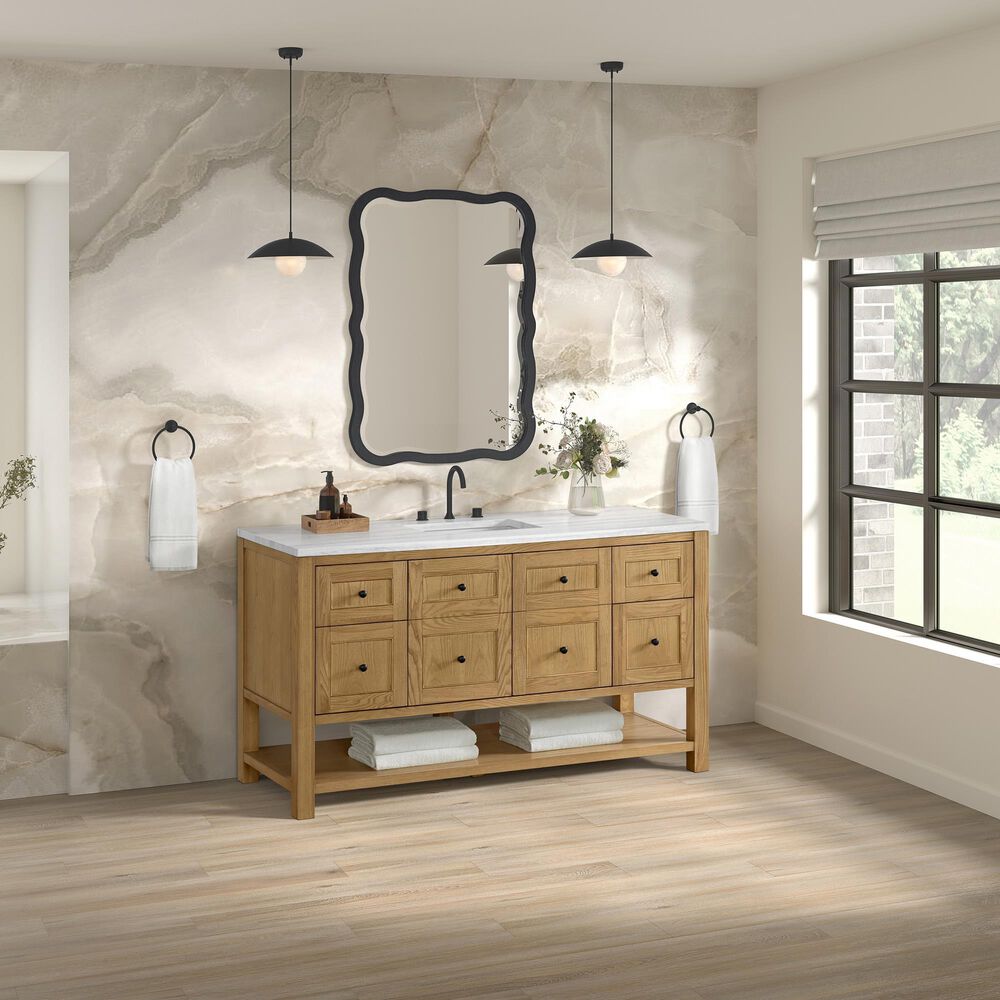 James Martin Vanities Breckenridge 60&quot; Single Bathroom Vanity in Light Natural Oak with 3 cm Arctic Fall Solid Surface Top and Rectangular Sink, , large