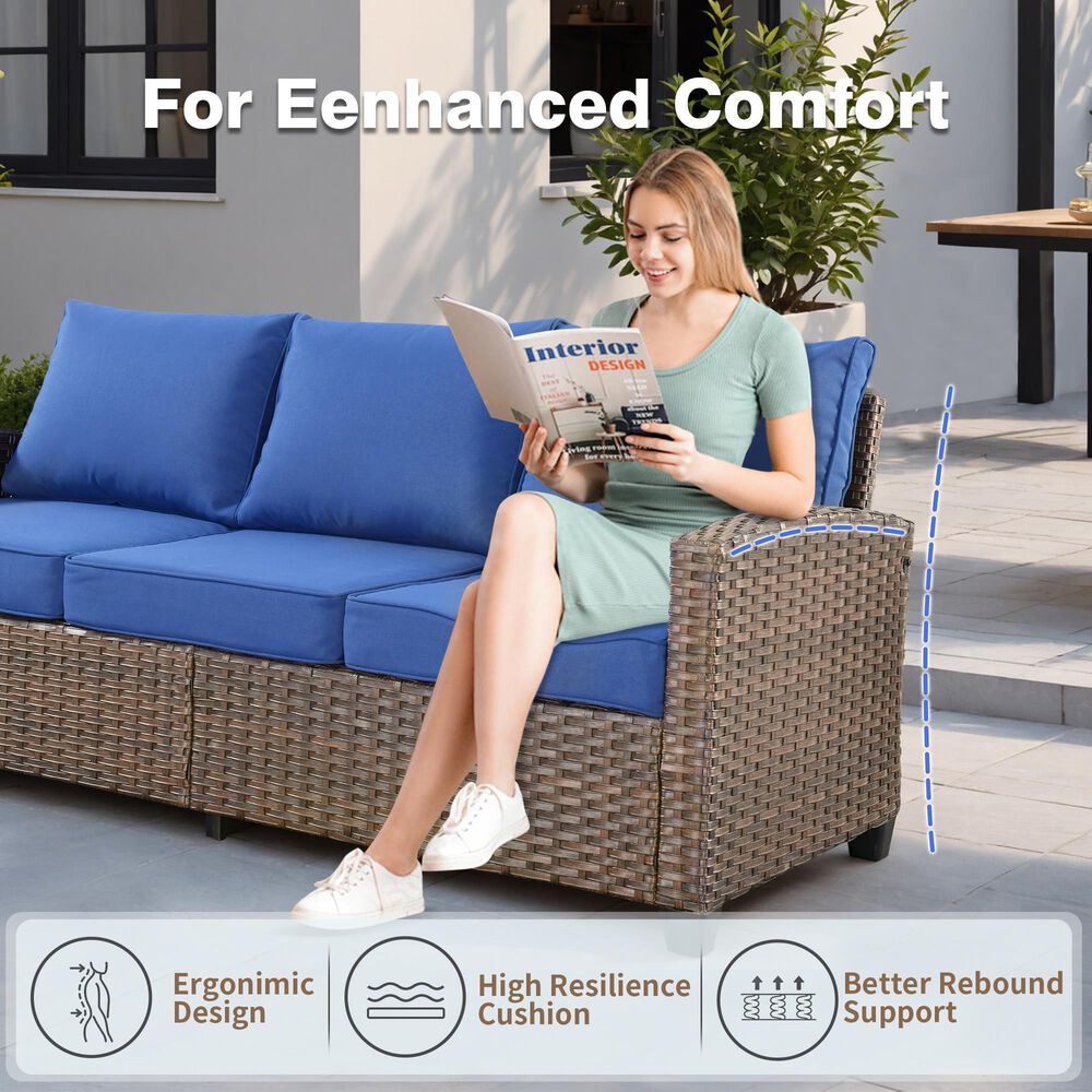 HOMLUX 8-Piece Patio Conversation Set with Fire Pit Table in Navy Blue, , large